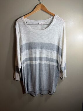 Two by Vince Camuto Coastal Views Striped Knit Top XL NWT Ivory Gray Sweater